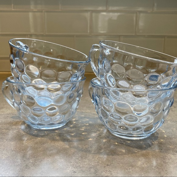 Anchor Hocking Blue Bubble Depression Glass Cup 4 - Picture 1 of 10